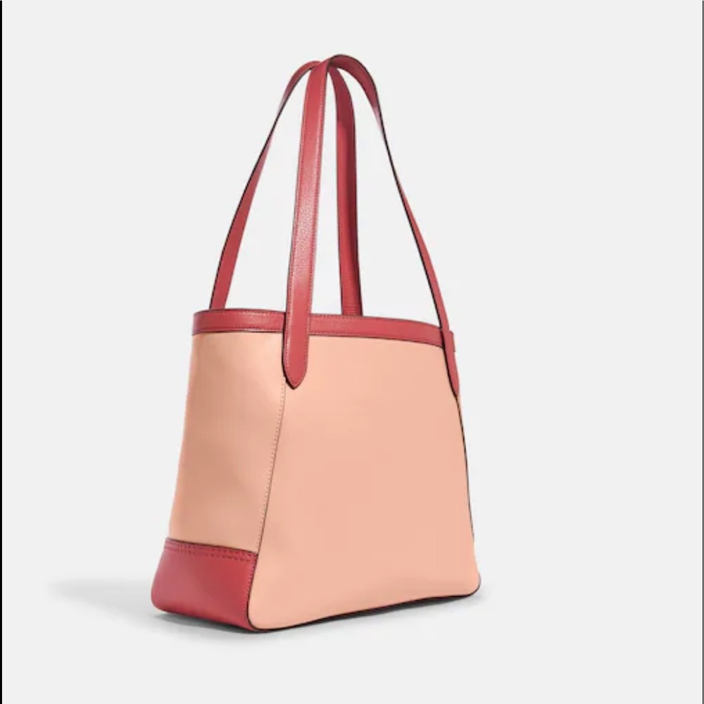NEW•COACH HORSE & CARRIAGE 27” COLORBLOCK TOTE- GOLD & BLUSH•NWT• - Picture 4 of 11